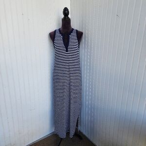 Gap Navy Blue White Stripe Knit Stretch Maxi Dress Shirt Long Dress Sleeveless S